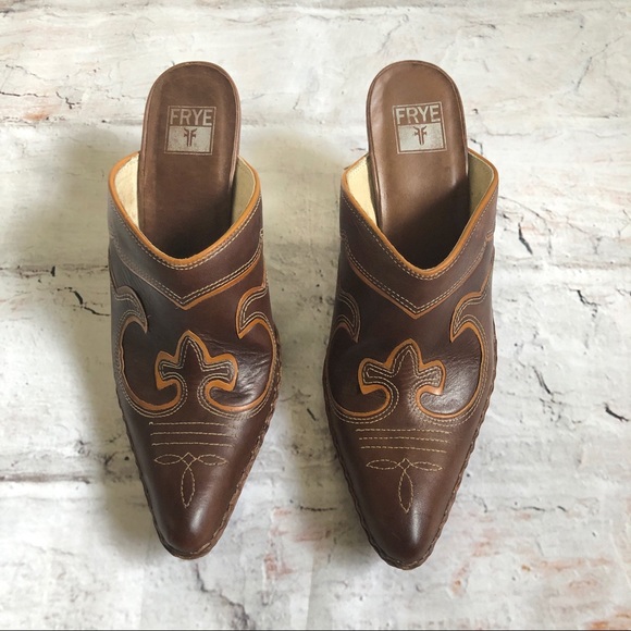 Frye Shoes - Vintage FRYE Western cowgirl leather mules